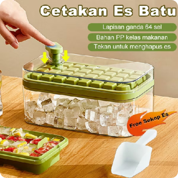 UPHOME Cetakan Es Batu 32 Grid 2 Tray Wadah Transparan / Ice Cube Maker Dengan Press Handle