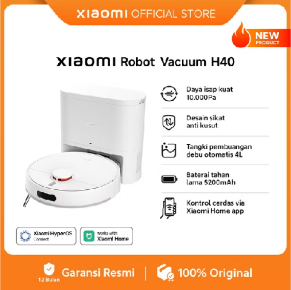 Xiaomi Robot Vacuum H40 | Daya hisap 10.000Pa | Baterai 5200mAh