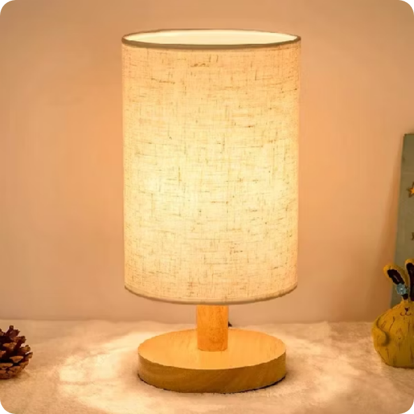 UPHOME Lampu Tidur Led Wireless Remote Control 3 Color Lampu Wood Meja Hias Kain LED Lampu Vintage Gaya Jepang