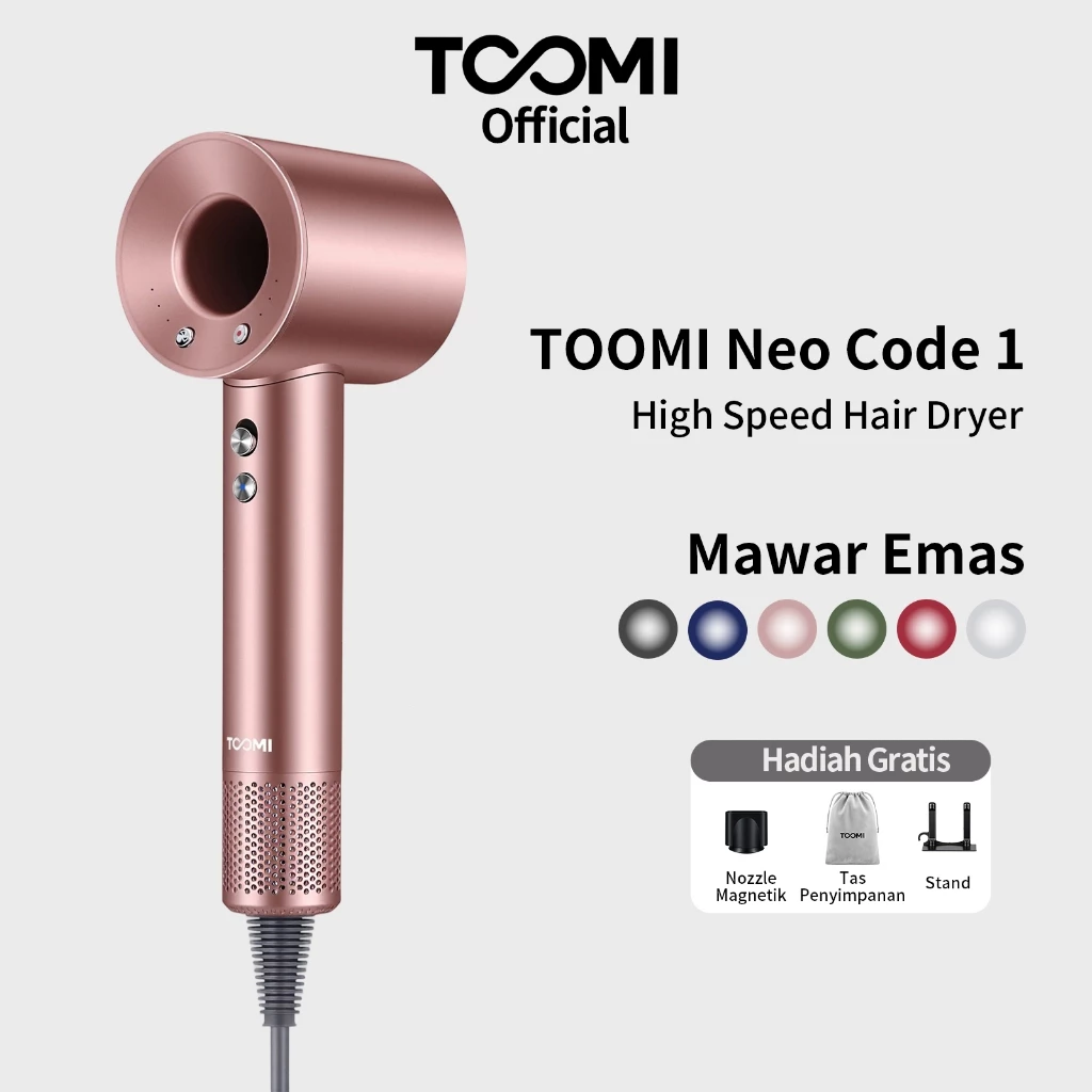 TOOMI Neo Code 1 Pengering Rambut High Speed HairDryer– Teknologi Ion Negatif, Kontrol Suhu Cerdas, Cepat Kering & Ramah