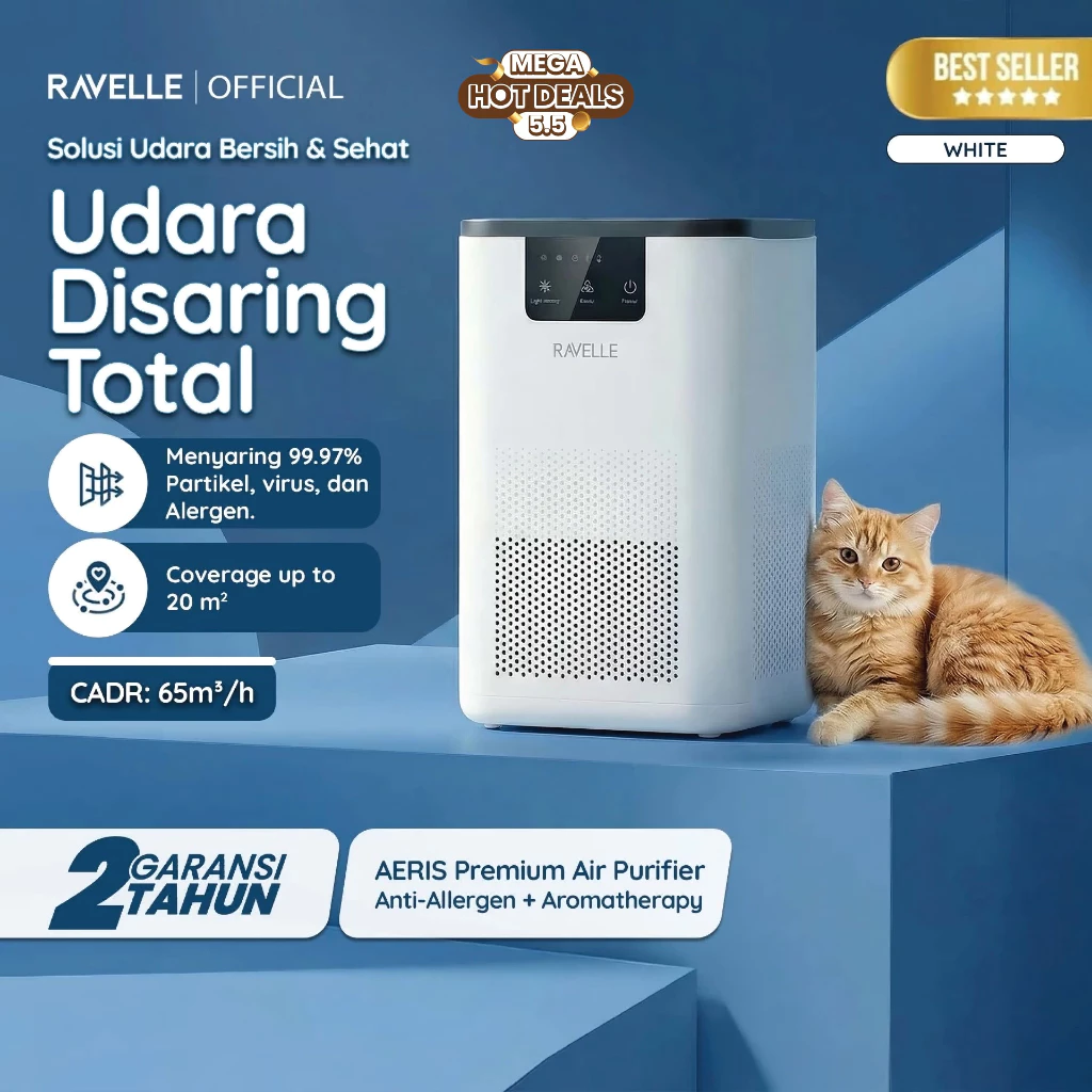 Ravelle Aeris Air Purifier HEPA H13 Anti Allergen Pet Friendly Filter Pembersih Udara 20m² 17W - Pembersih Udara Dengan Pengharum