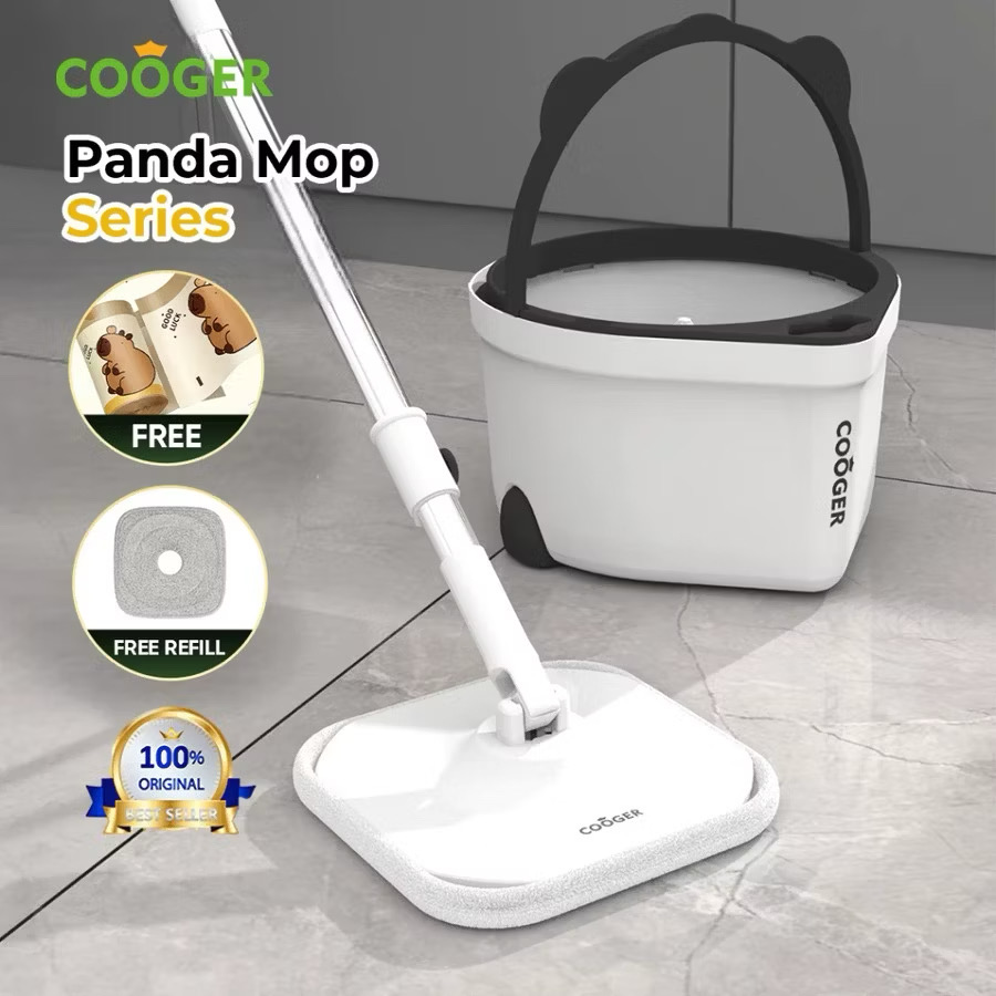 ￼COOGER Alat Pel Lantai Peras Otomatis Air Bersih & Kotor Terpisah Panda Plus Spin Mop Higenis Pel Lantai Peras Putar Cepat Kering