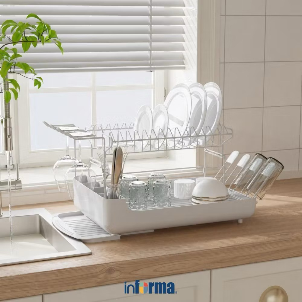￼Informa Pris Rak Piring 2 Tingkat - Putih Rak Dapur Tempat Piring Tempat Penyimpanan Piring Dish Rack Rak Penyimpanan Dapur