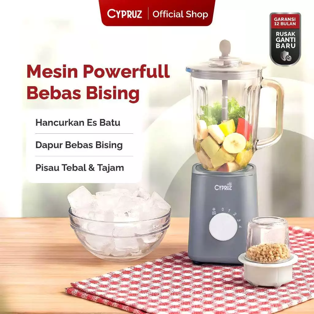 Cypruz Blender Jus dan Bumbu Plastik 2 in 1 Overheat Protection 1.5 Liter 4 Speeds Multifungsi