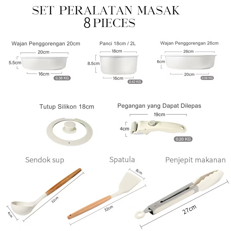 ￼GiPP 5 Pcs Set Peralatan Masak Set Panci Keramik Anti Lengket Gagang Lepas Pasang Bebas PFAS & PTFE & PFOA