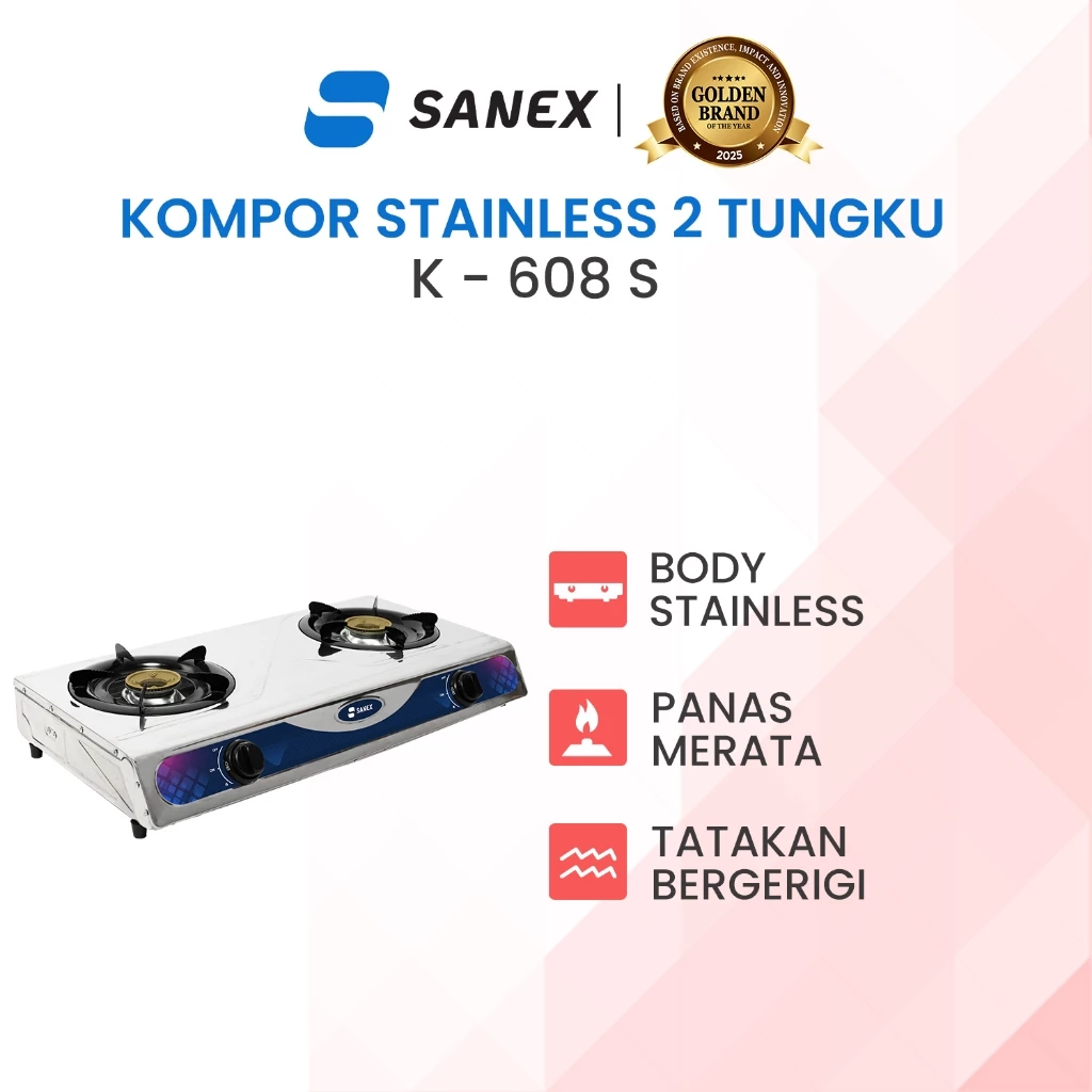 SANEX Kompor Gas Stainless Steel 2 Tungku K-608 S
