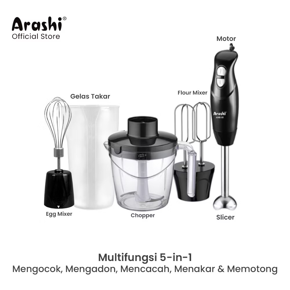 ￼Arashi Blender AHB 01 / HAND BLENDER 5in1 / 2 Mode Kecepatan
