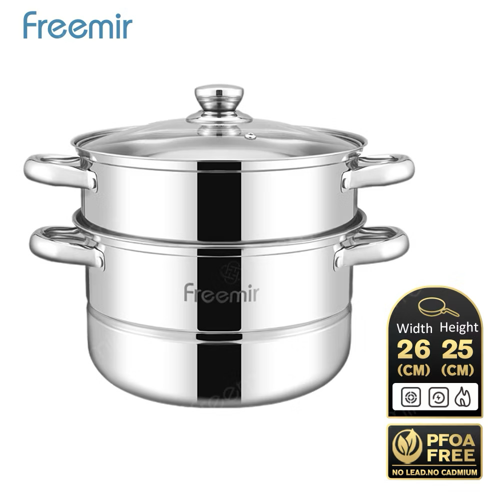 ￼[Limited] freemir lifestyle Panci Kukus Stainless Steel 3/2 Tingkat Panci Rebus Steamer Serbaguna Anti Karat Cocok untuk mengukus ikan dan nasi