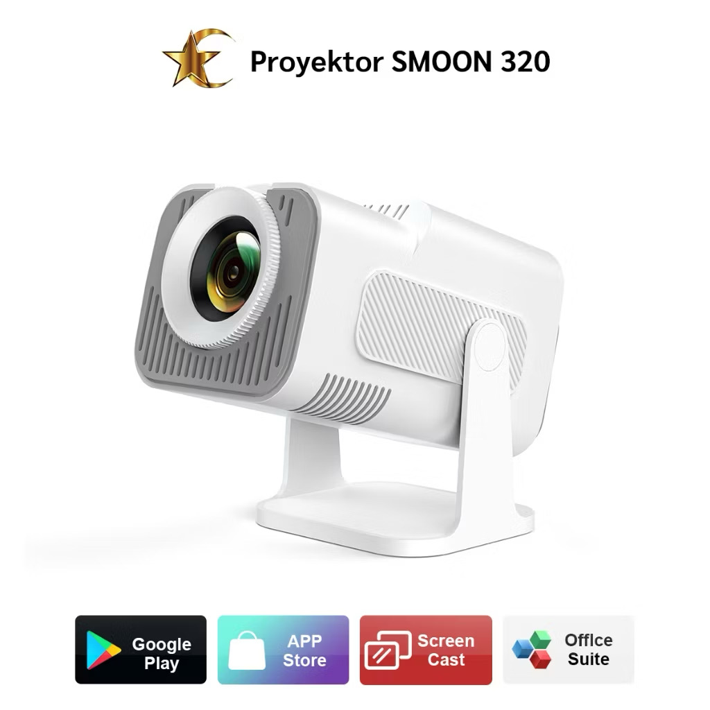 ￼SMOON 320 Projector LCD TV - Proyektor Pintar - HY320 - 220 ANSI Lumens - TV Android - Fokus Otomatis - Netflix - Google TV - YouTube - Include Kabel HDMI