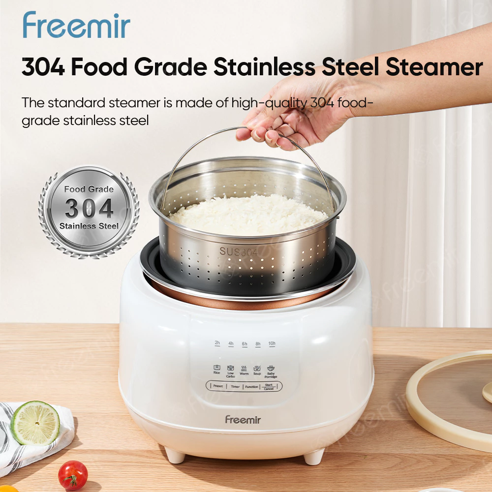 freemir Electric Rice & Slow Cooker 1.2L + Steamer 304 | Magic Com Mini Low Watt, MPASI, Rebus-Kukus
